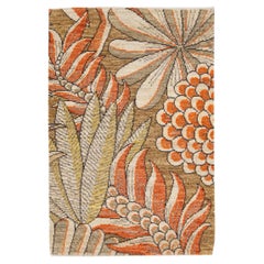 Tapis moderne orange, fait à la main, à fleurs personnalisées en laine et en soie