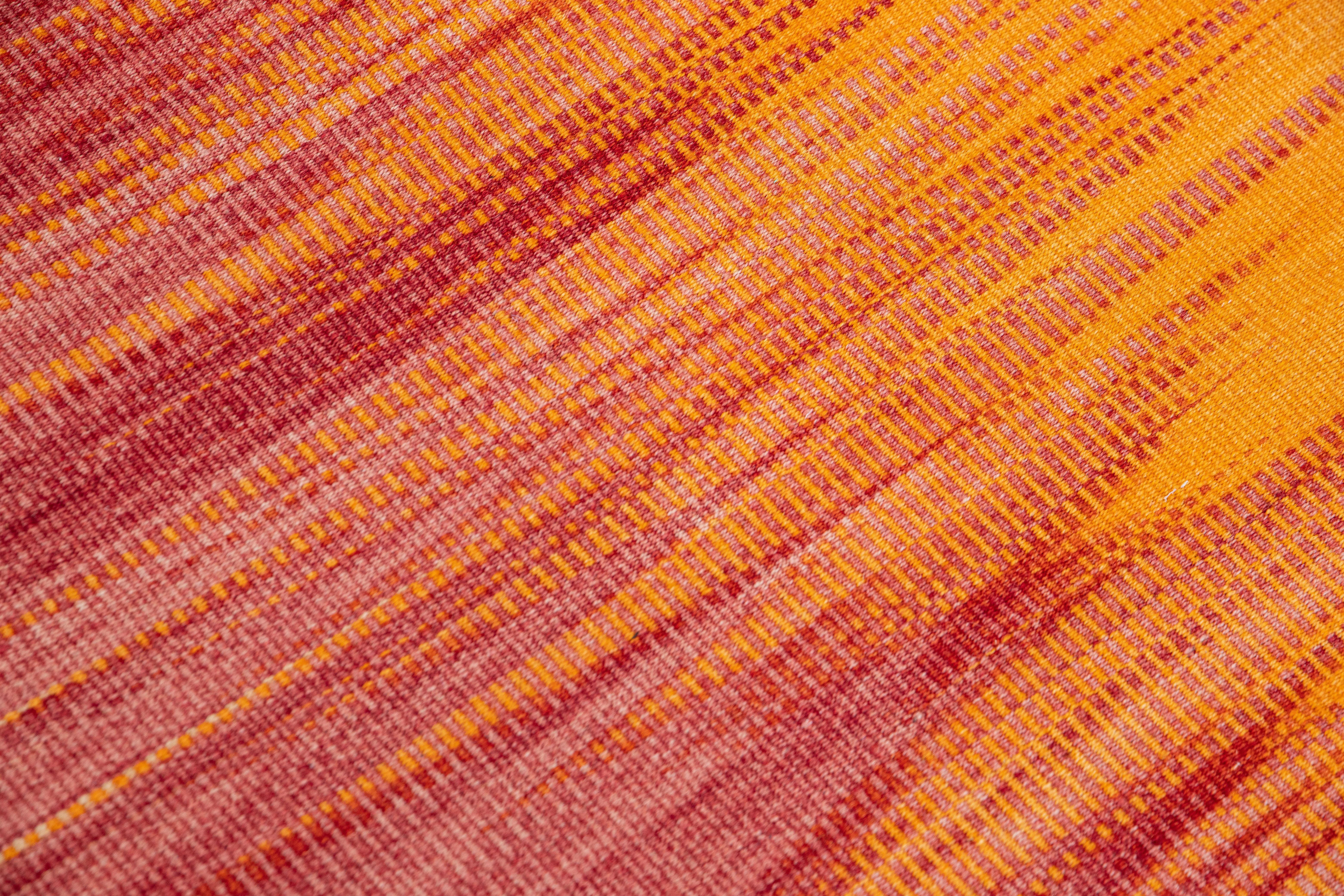 Orange Modern Kilim Flatweave Abstract Handmade Oversize Wool Rug For Sale 3