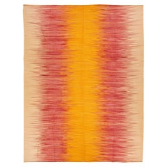 Tapis Kilim moderne orange à tissage plat et abstrait en laine, fait à la main, surdimensionné