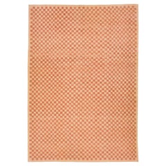 Handgefertigter orangefarbener moderner Kelim-Teppich aus Wolle mit Karo-Design
