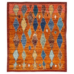 Tapis en laine tribal multicolore orange moderne de style marocain fait à la main