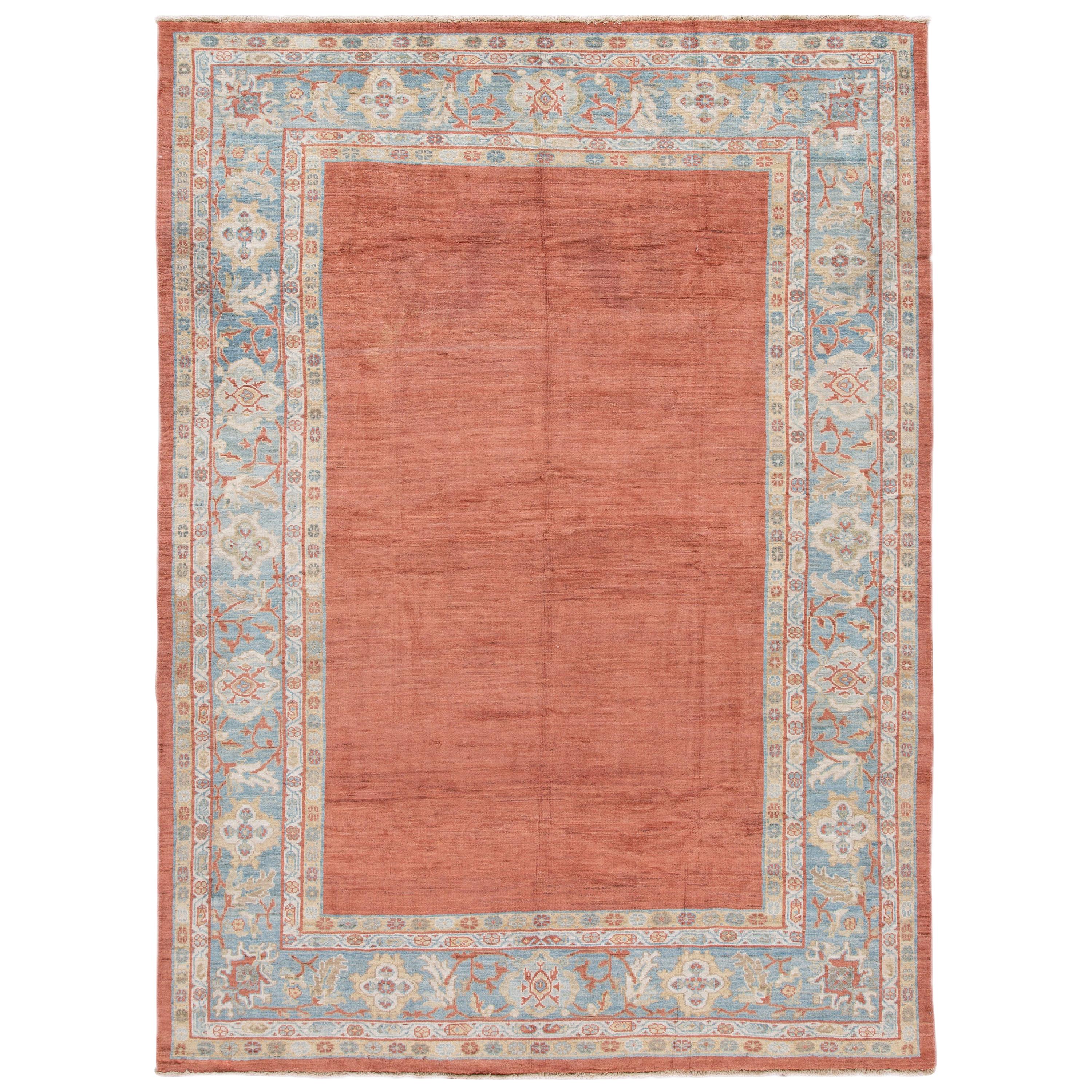 Orange Modern Sultanabad Handmade Floral Wool Rug