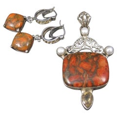 Orange Mohave Turquoise Citrine Pendant Earrings Jewelry Set