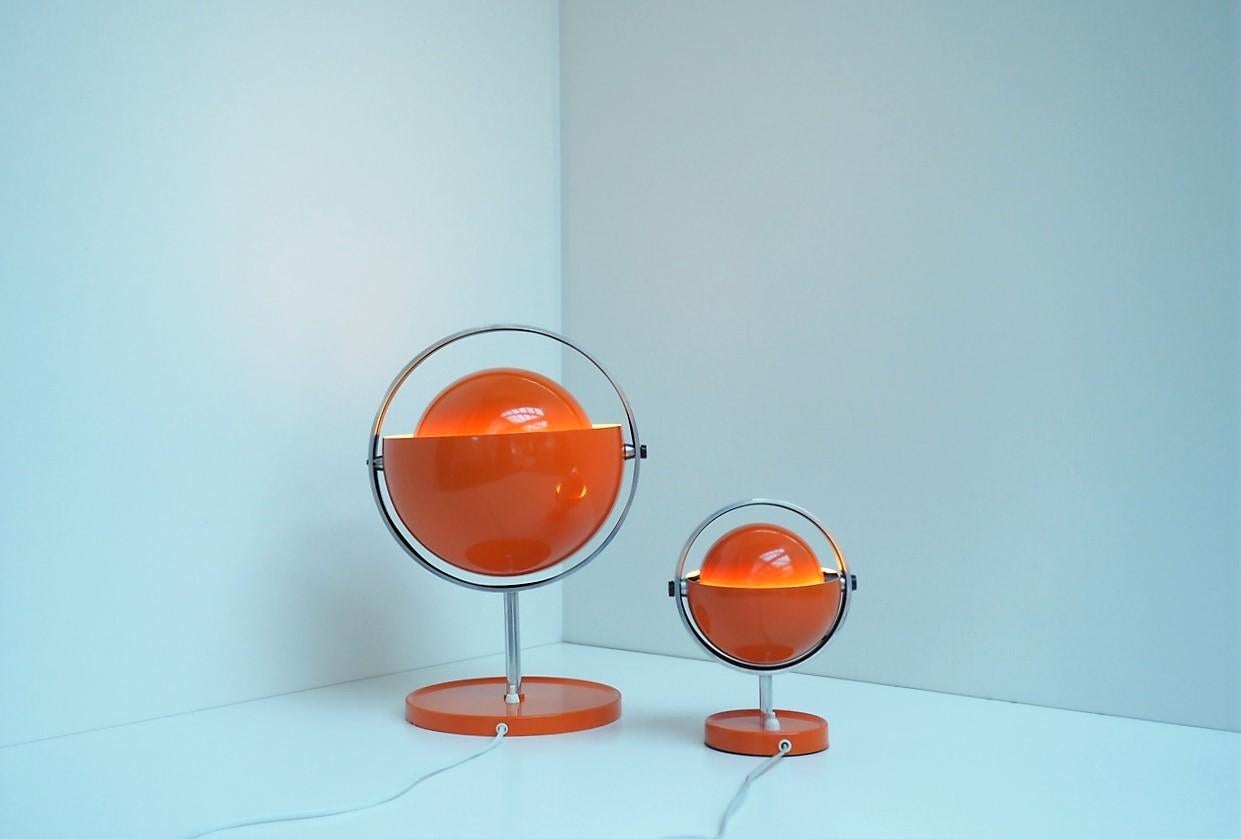 Painted Orange Moon Light Table Lamps by Brylle & Jacobsen, Danish Space Age, 1970s For Sale