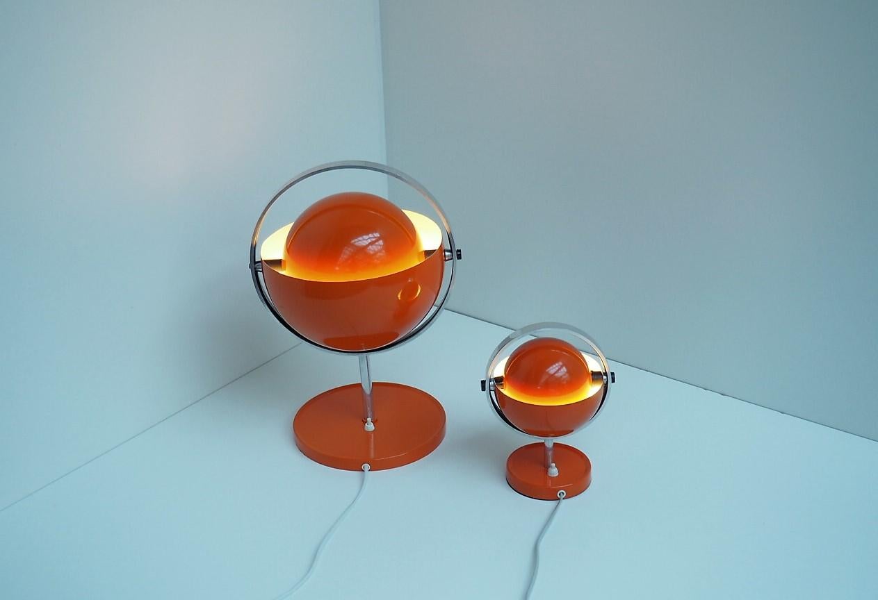 Orange Moon Light Table Lamps by Brylle & Jacobsen, Danish Space Age, 1970s In Good Condition For Sale In Spoettrup, DK