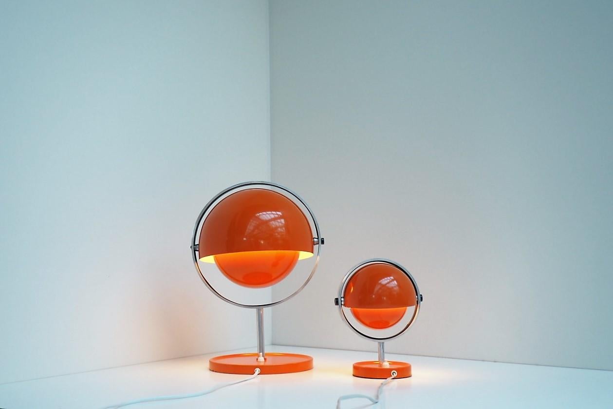 Chrome Orange Moon Light Table Lamps by Brylle & Jacobsen, Danish Space Age, 1970s For Sale
