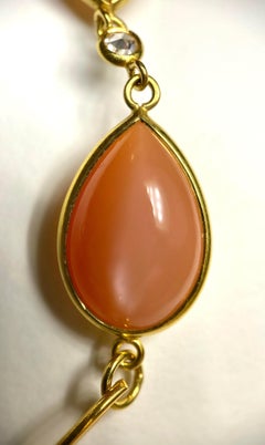 Orange Moonstone 2-Sided Pear and Diamond Necklace