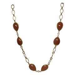 Orange Moonstone 2-Sided Pear and Diamond Necklace