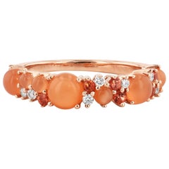 Orange Moonstone & Sapphires w/ Diamonds set in an 18 karat Rose Gold Band Ring