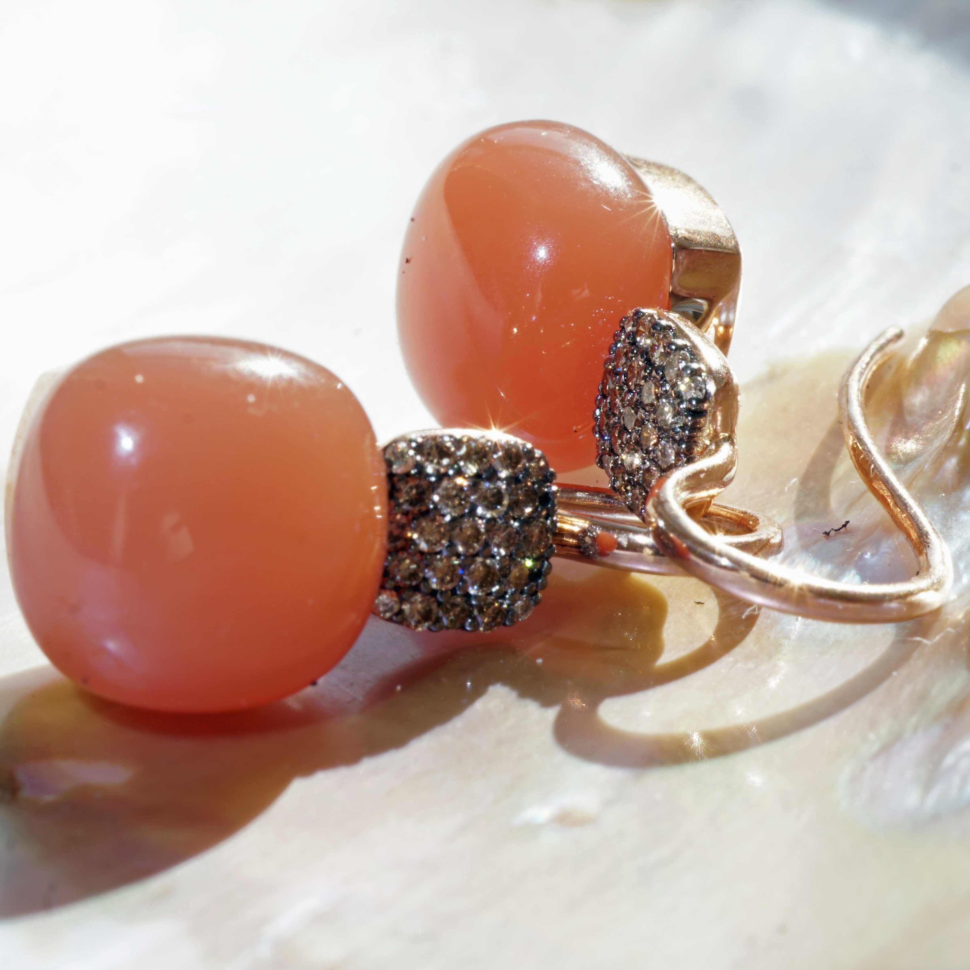 Orange Moonstone Brilliant Earrings 0.26 ct 14 ct best Goldsmithwork from Italy For Sale 4