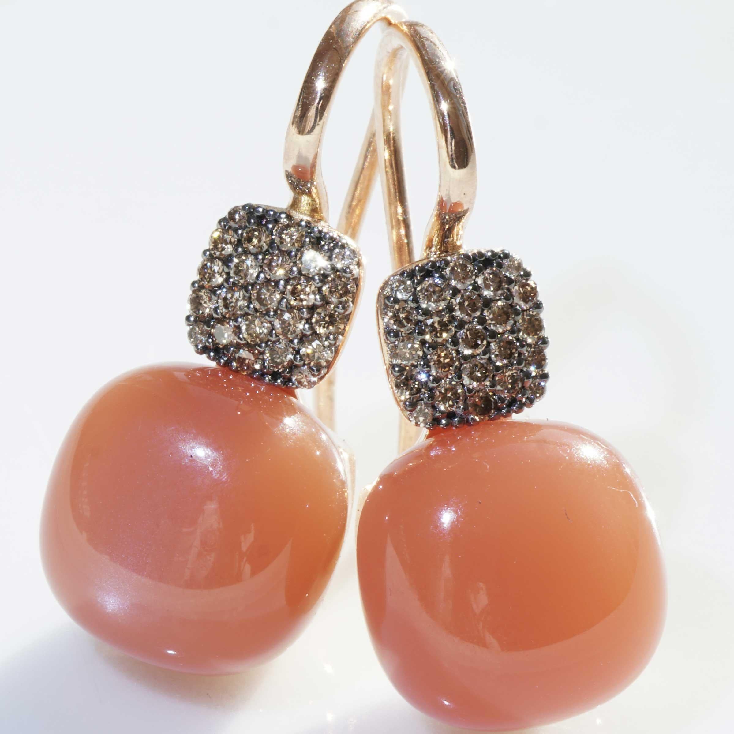 Women's or Men's Orange Moonstone Brilliant Earrings 0.26 ct 14 ct best Goldsmithwork from Italy For Sale