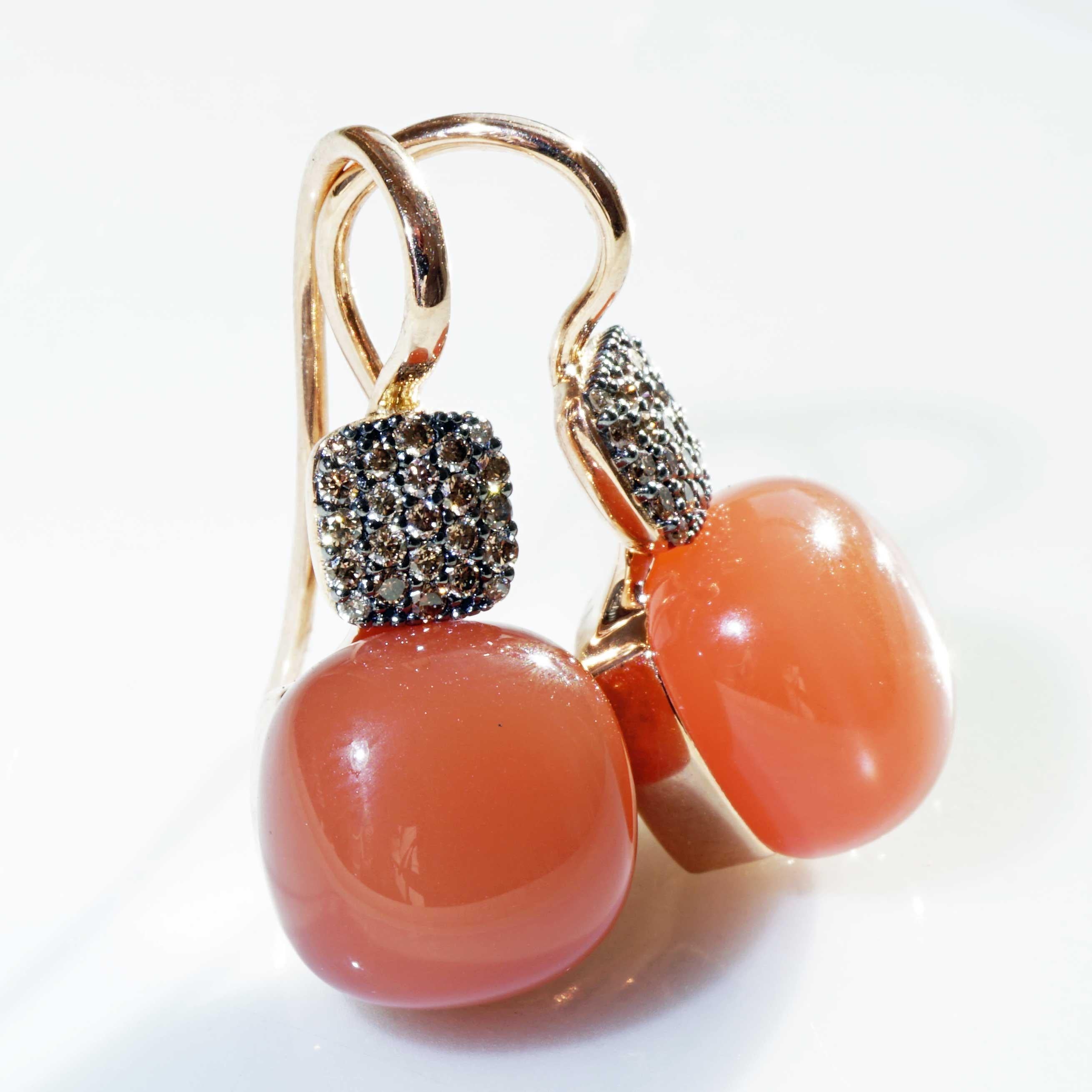 Orange Moonstone Brilliant Earrings 0.26 ct 14 ct best Goldsmithwork from Italy For Sale 1