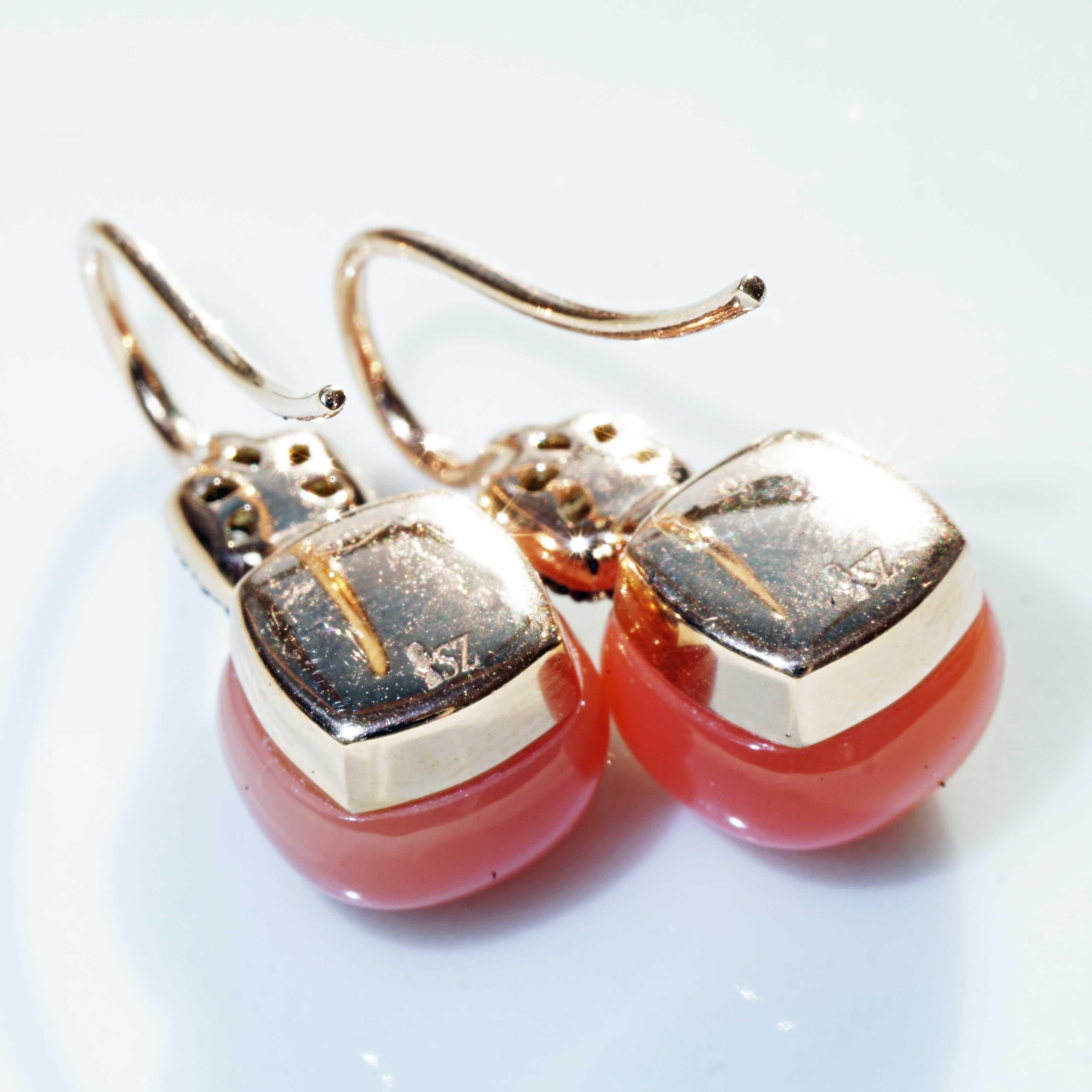 Orange Moonstone Brilliant Earrings 0.26 ct 14 ct best Goldsmithwork from Italy For Sale 2