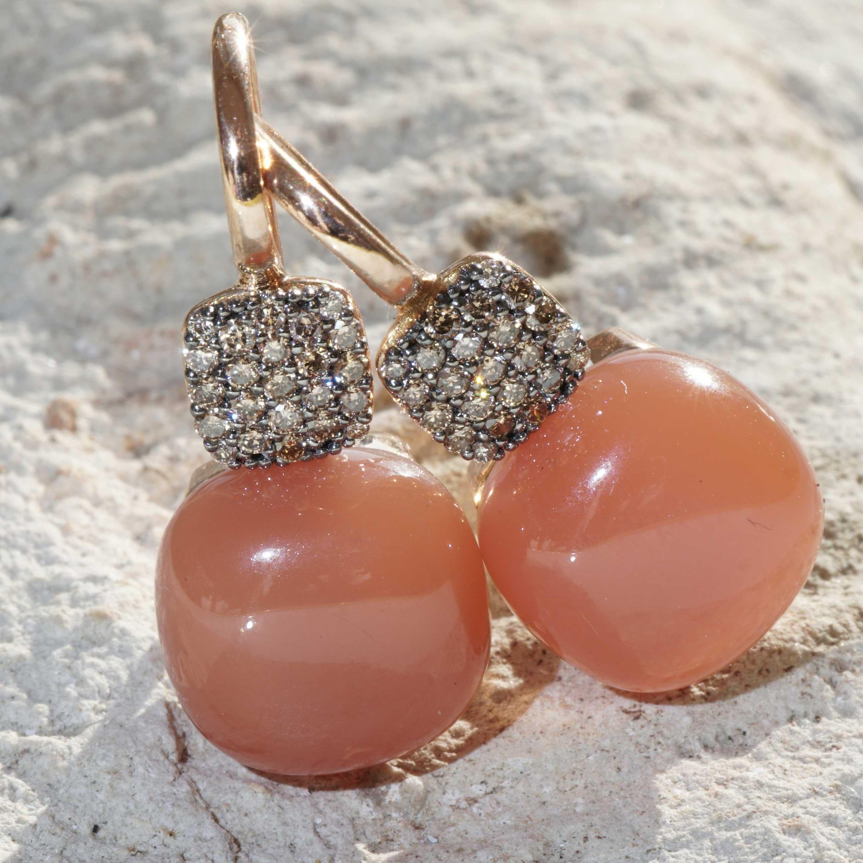 Orange Moonstone Brilliant Earrings 0.26 ct 14 ct best Goldsmithwork from Italy For Sale 3