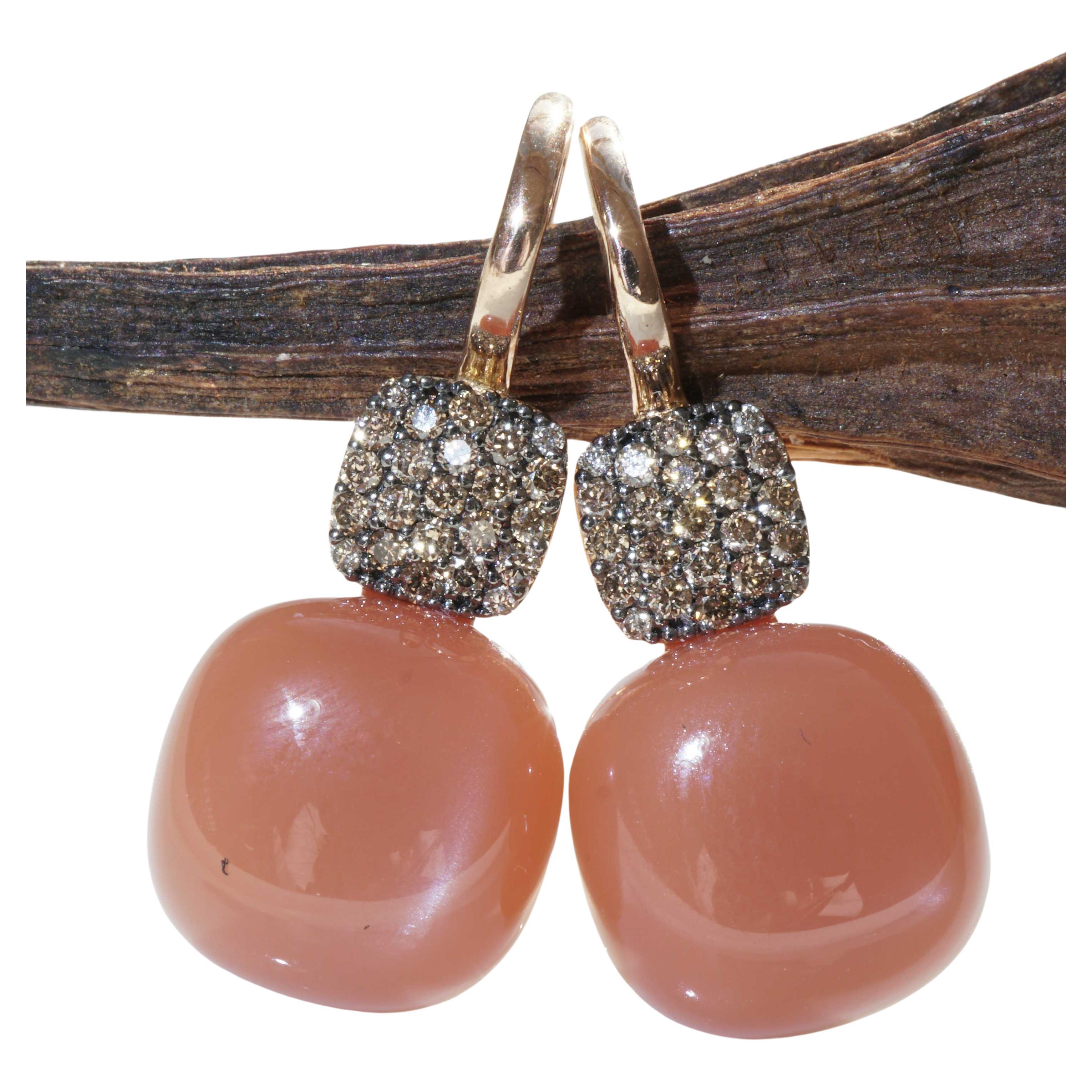 Boucles d'oreilles brillantes en pierre de lune orange 0,26 ct 14 ct de la meilleure orfèvrerie d'Italie en vente
