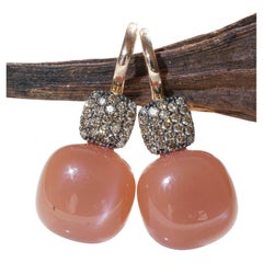 Orange Moonstone Brilliant Earrings 0.26 ct 14 ct best Goldsmithwork from Italy