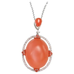 Orange Moonstone Pendant Sapphires and Diamonds 26.2 Carats 18K Gold
