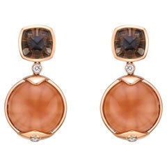 Orange Moonstone & Smoky Quartz Earrings with Diamond in 18 Karat Rose Gold