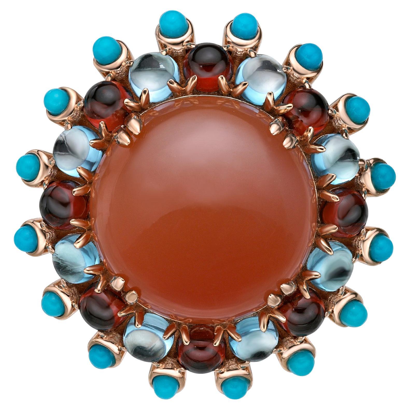 Orange Moonstone with Gemstones Cocktail Ring in 18 Karat Rose Gold For  Sale at 1stDibs