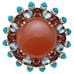 Orange Moonstone with Gemstones Cocktail Ring in 18 Karat Rose Gold