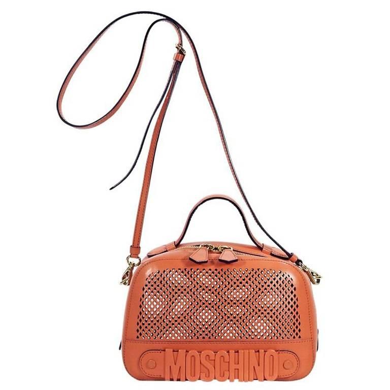 Orange Moschino Perforated Leather Crossbody Bag