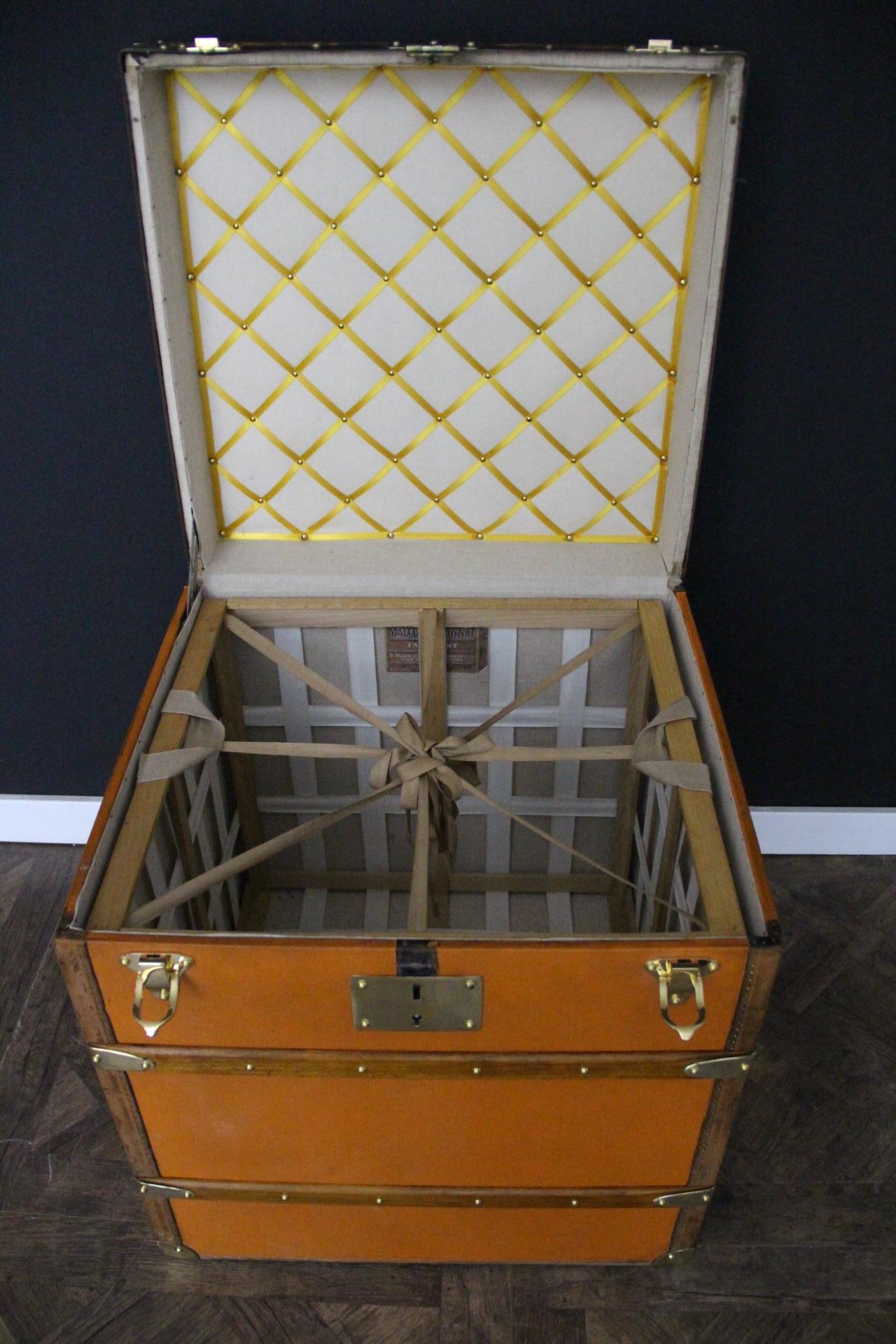 Orange Moynat Trunk, Moynat Steamer Trunk, Moynat Hat Trunk, Moynat Cube Trunk For Sale 5