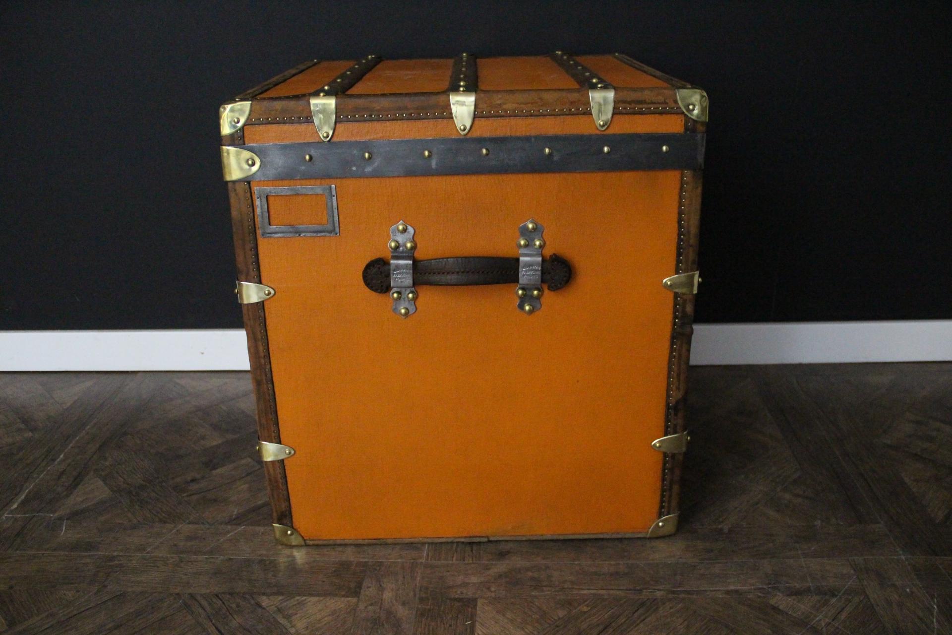 20th Century Orange Moynat Trunk, Moynat Steamer Trunk, Moynat Hat Trunk, Moynat Cube Trunk For Sale