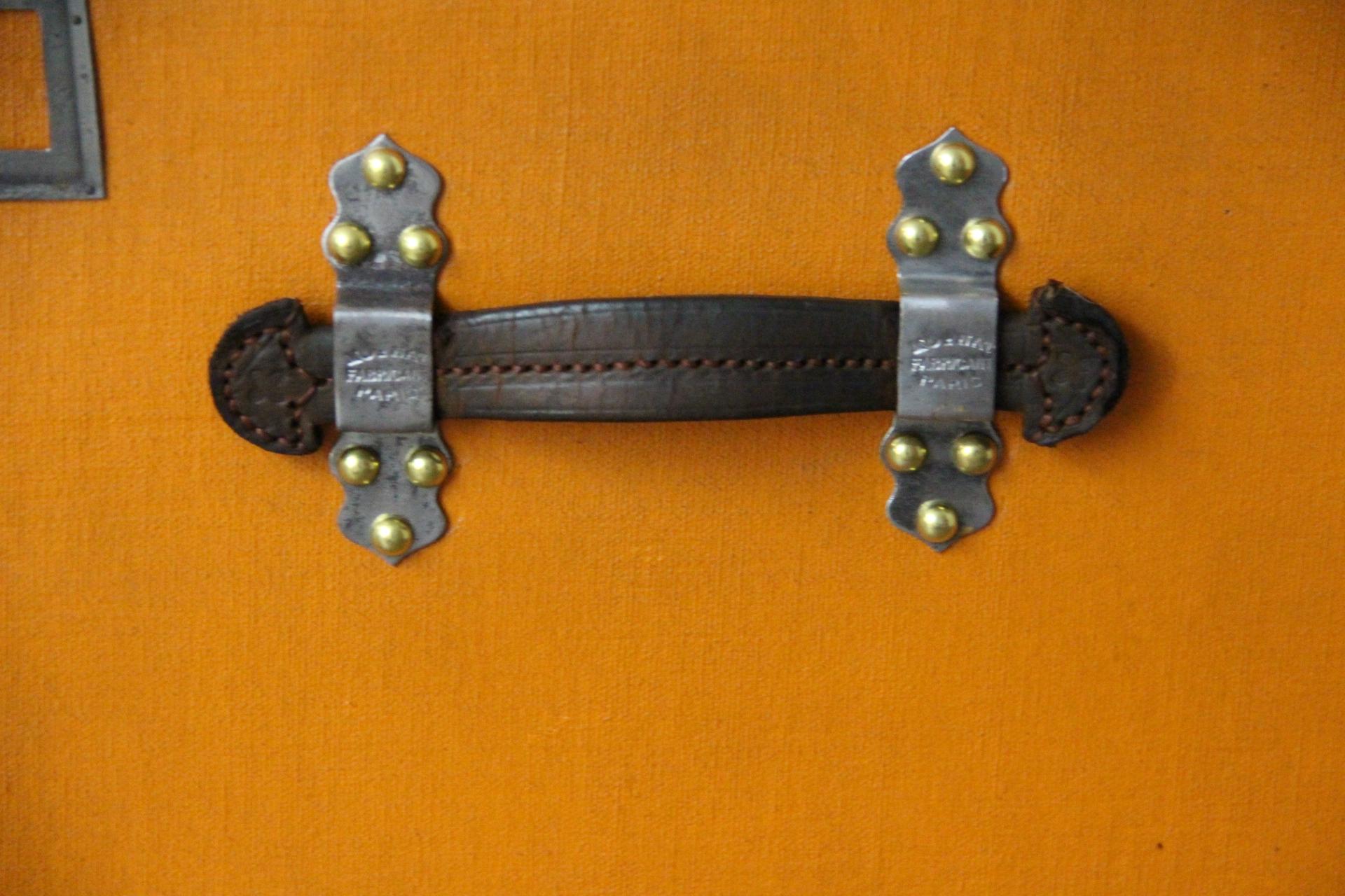 Brass Orange Moynat Trunk, Moynat Steamer Trunk, Moynat Hat Trunk, Moynat Cube Trunk For Sale