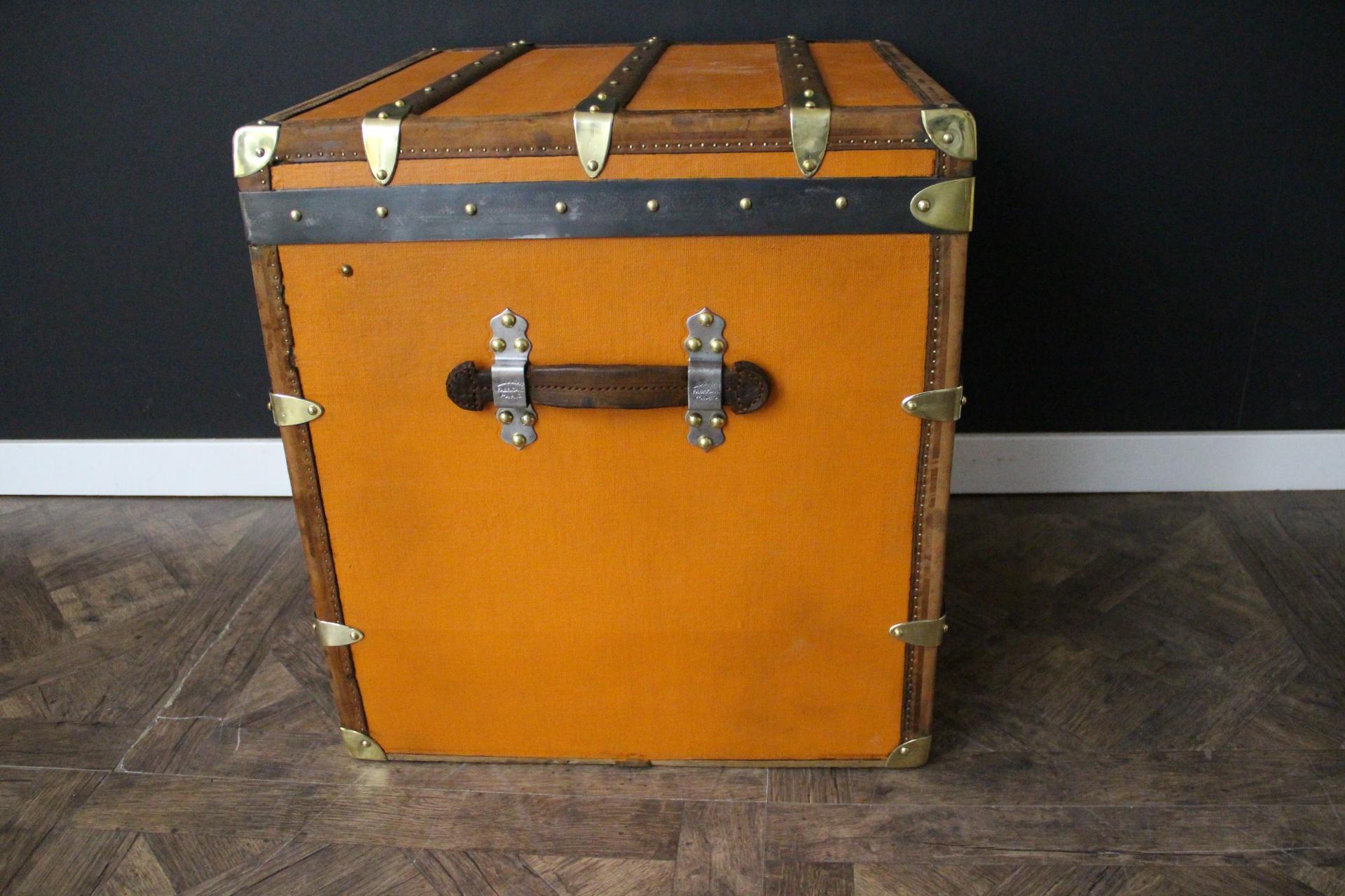 Orange Moynat Trunk, Moynat Steamer Trunk, Moynat Hat Trunk, Moynat Cube Trunk For Sale 3