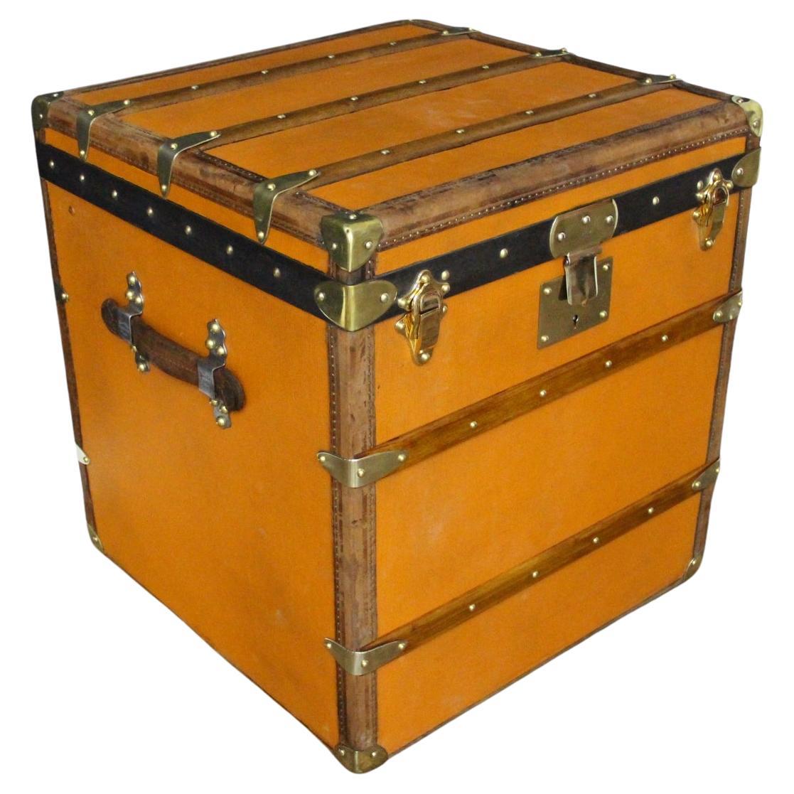 Orange Moynat Trunk, Moynat Steamer Trunk, Moynat Hat Trunk, Moynat Cube Trunk For Sale