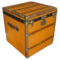 Antique Orange Moynat Trunk, Moynat Steamer Trunk, Moynat Hat Trunk, Moynat Cube Trunk
