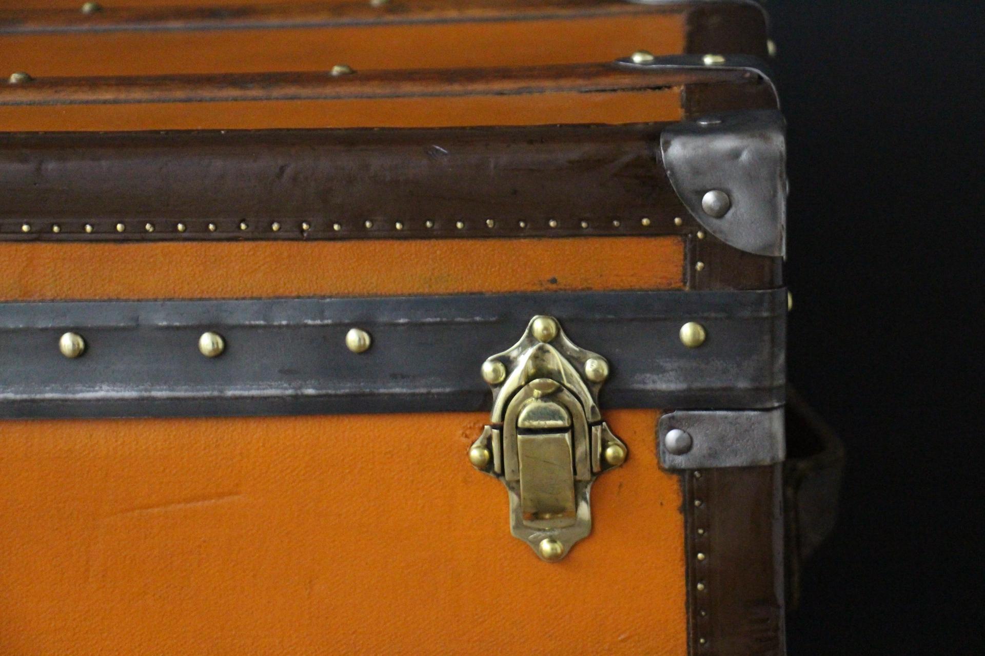 20th Century Orange Moynat Trunk, Moynat Steamer Trunk, Moynat Luggage For Sale