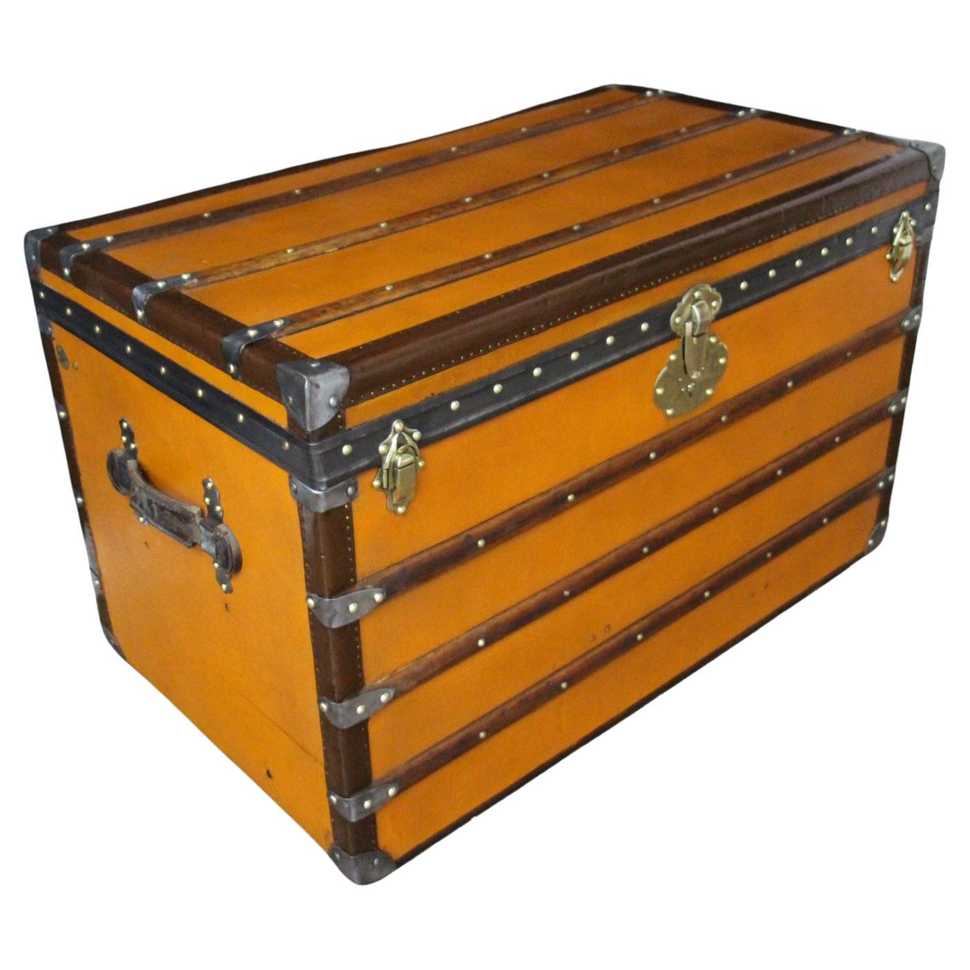 Orange Moynat Trunk, Moynat Steamer Trunk, Moynat Luggage For Sale