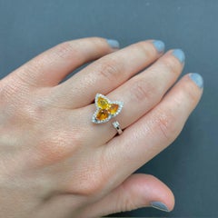 Orange Multi-Color Sapphire and Diamond Toi et Moi Clover Ring