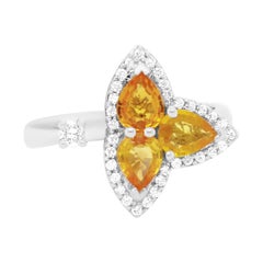 Orange Multi-Color Sapphire and Diamond Toi et Moi Clover Ring