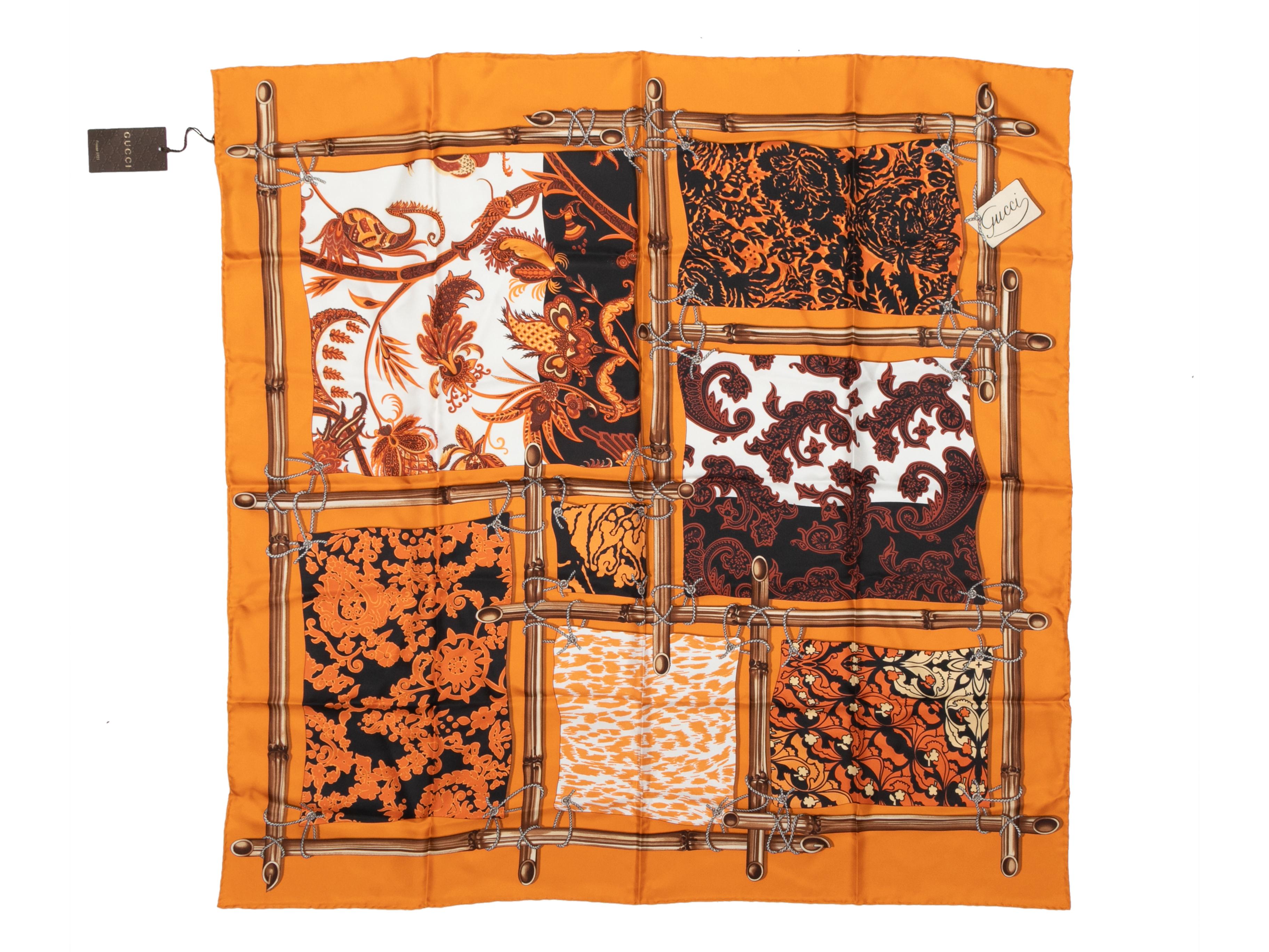 Orange & Multicolor Gucci Seidenschal mit abstraktem Druck im Angebot 1
