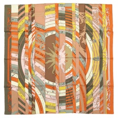 Orange & Multicolor Hermes Astrologie Nouvelle Motiv Gedruckter Seidenschal