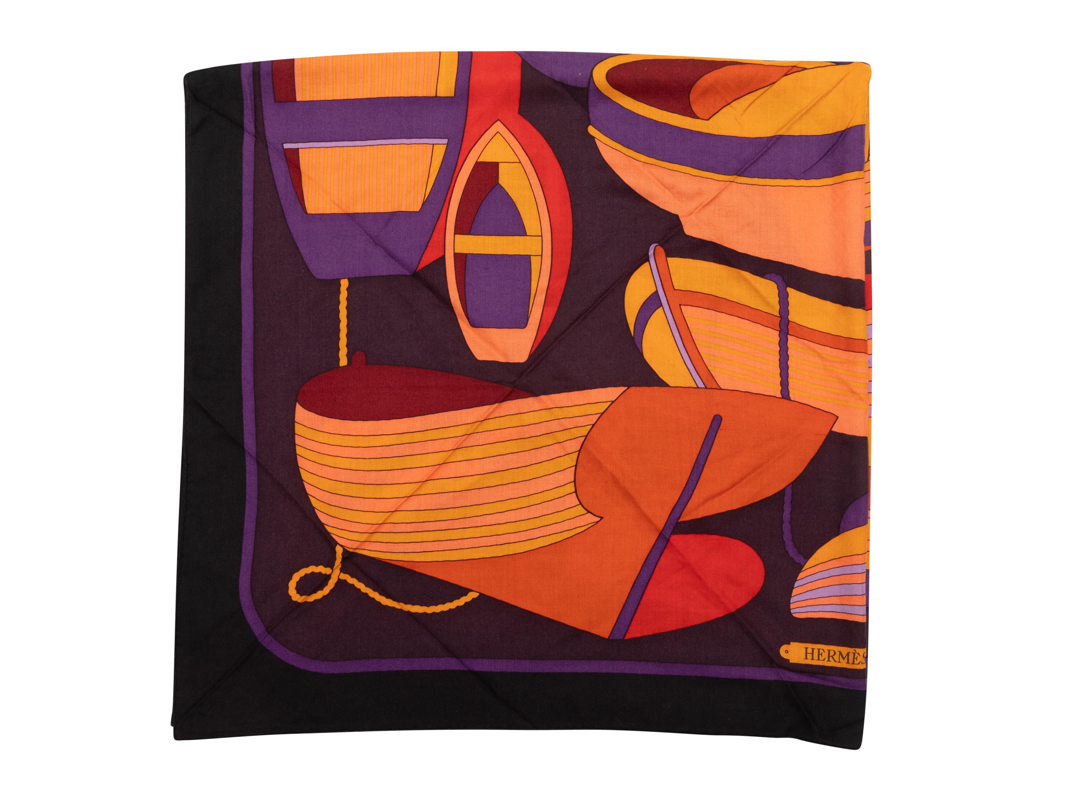 Orange & Multicolor Hermes Cashmere & Silk 140 GM Printed Scarf In Excellent Condition In New York, NY