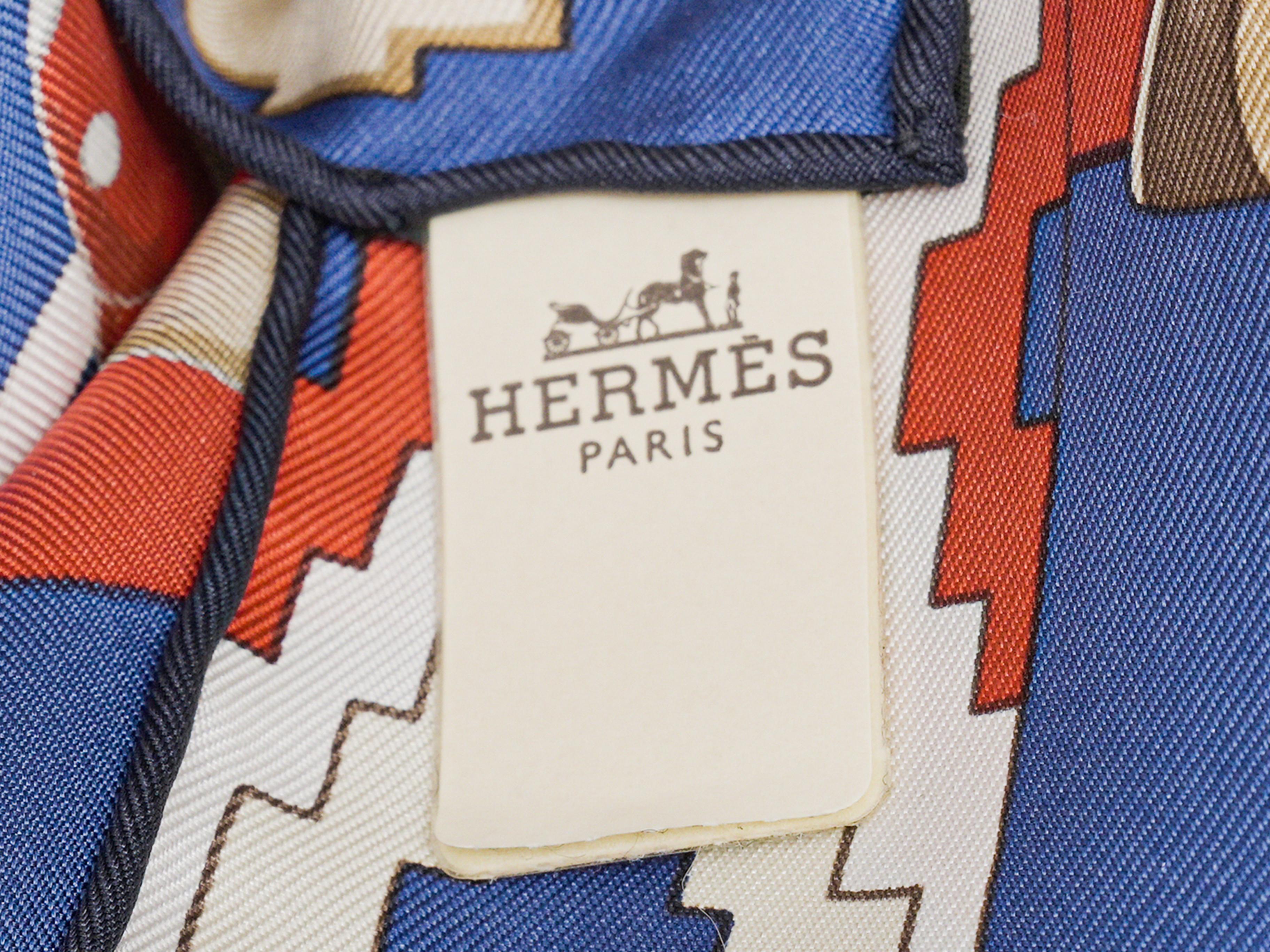 Orange & Multicolor Hermes Les Poneys de Polo Motif Print Silk Scarf In Good Condition In New York, NY