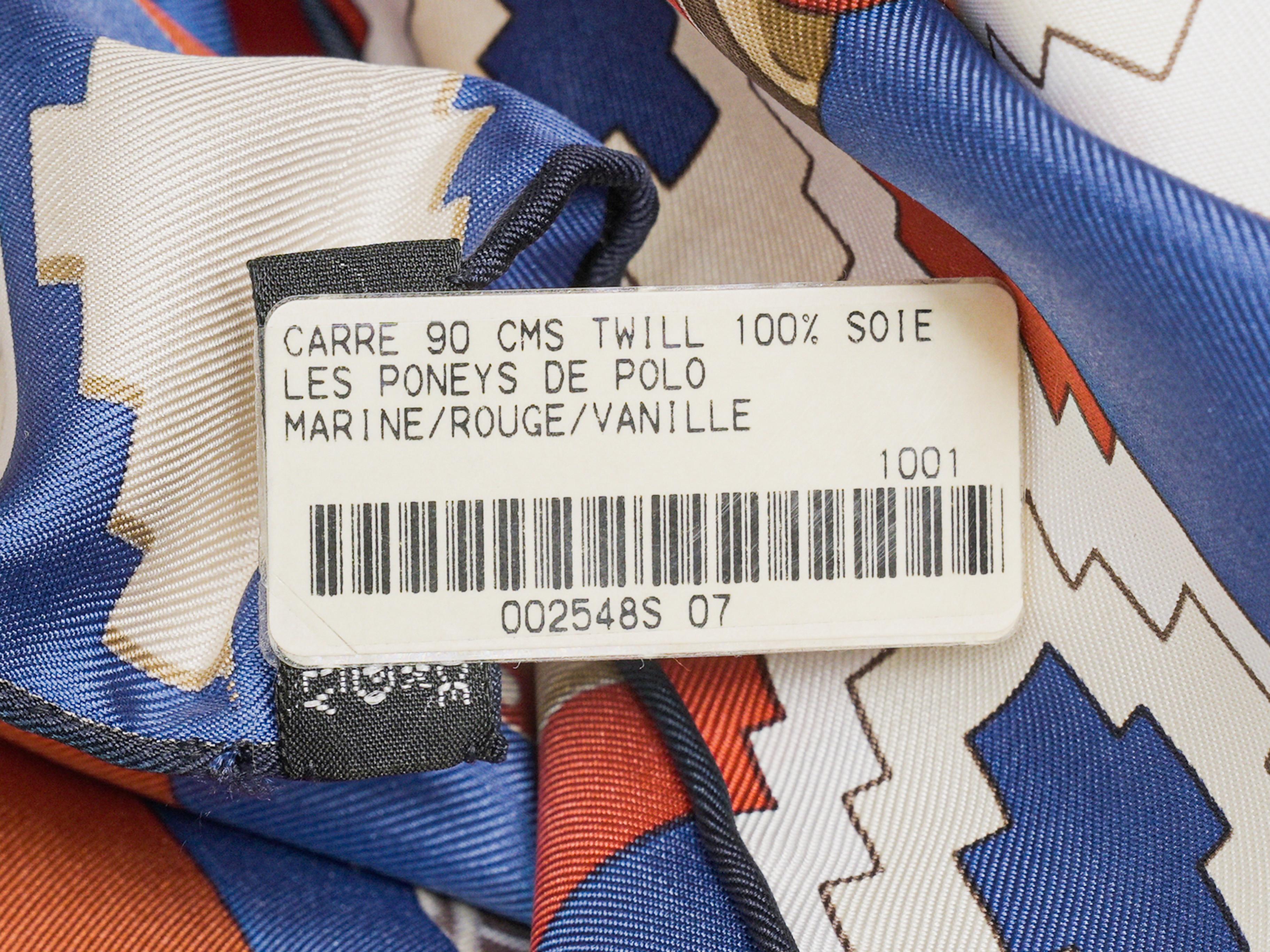 Women's or Men's Orange & Multicolor Hermes Les Poneys de Polo Motif Print Silk Scarf