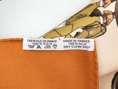 Orange & Multicolor Hermes 'Presentation de Chevaux' Motif Printed Silk Scarf