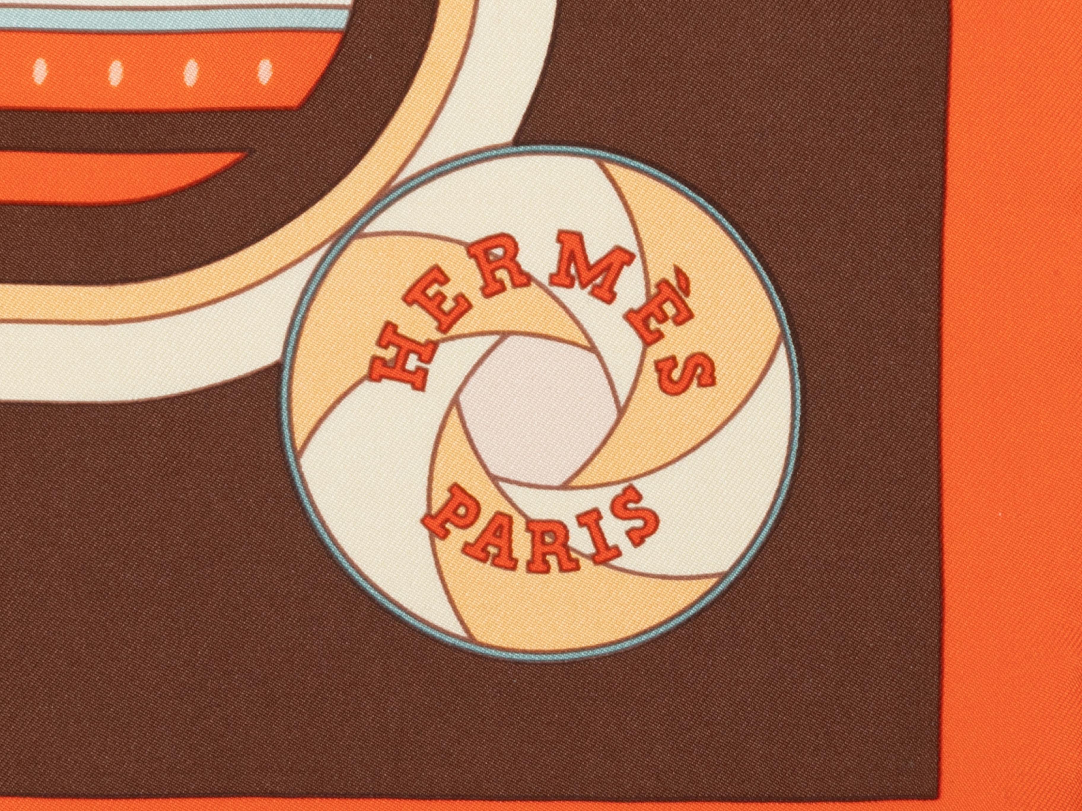 Women's Orange & Multicolor Hermes Sequences Print Silk Scarf