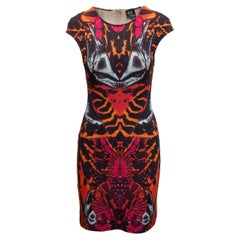 Arancione e multicolore McQ Alexander McQueen, vestito con stampa a farfalla, taglia M.