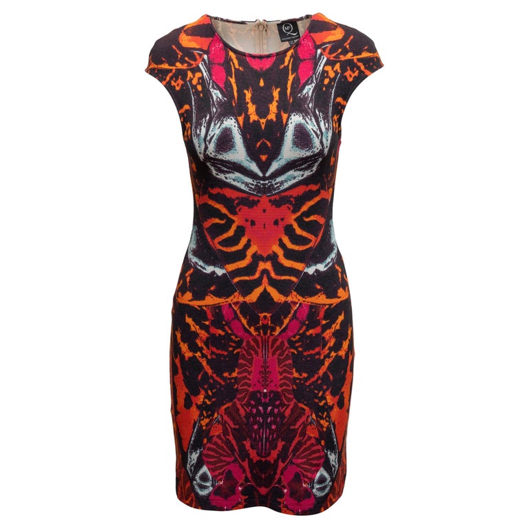 Orange and Multicolor McQ Alexander McQueen Butterfly Print Dress