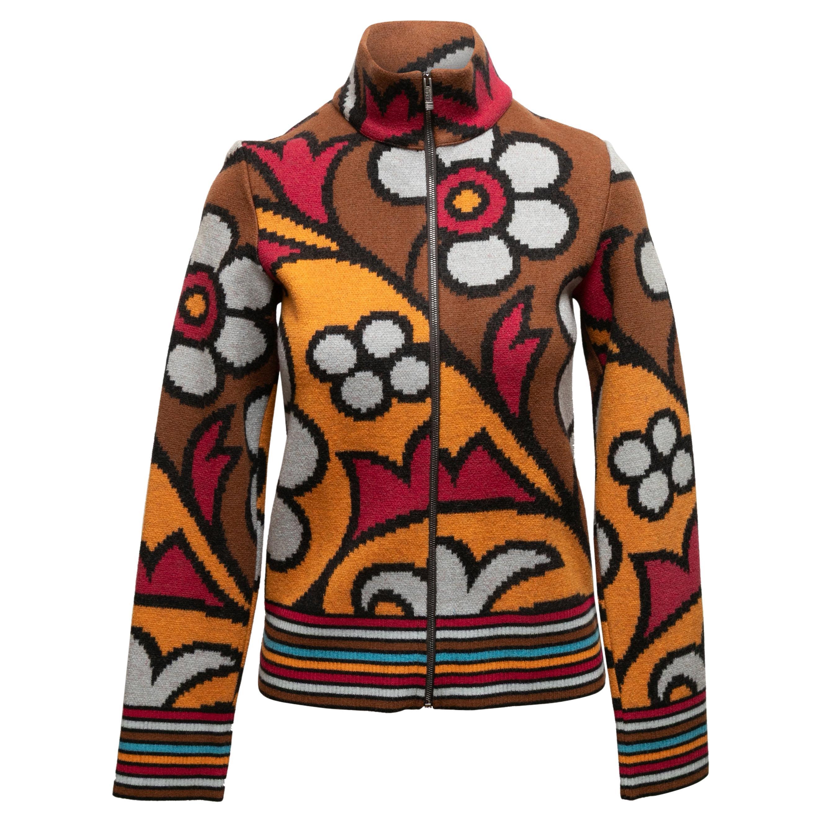 Orange & Multicolor Missoni Sport Wool Floral Intarsia Zip Jacket Size IT 42