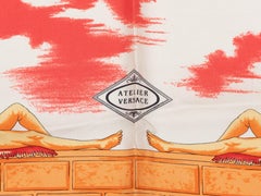 Orange & Multicolor Versace Miami Beach Motif Print Silk Scarf