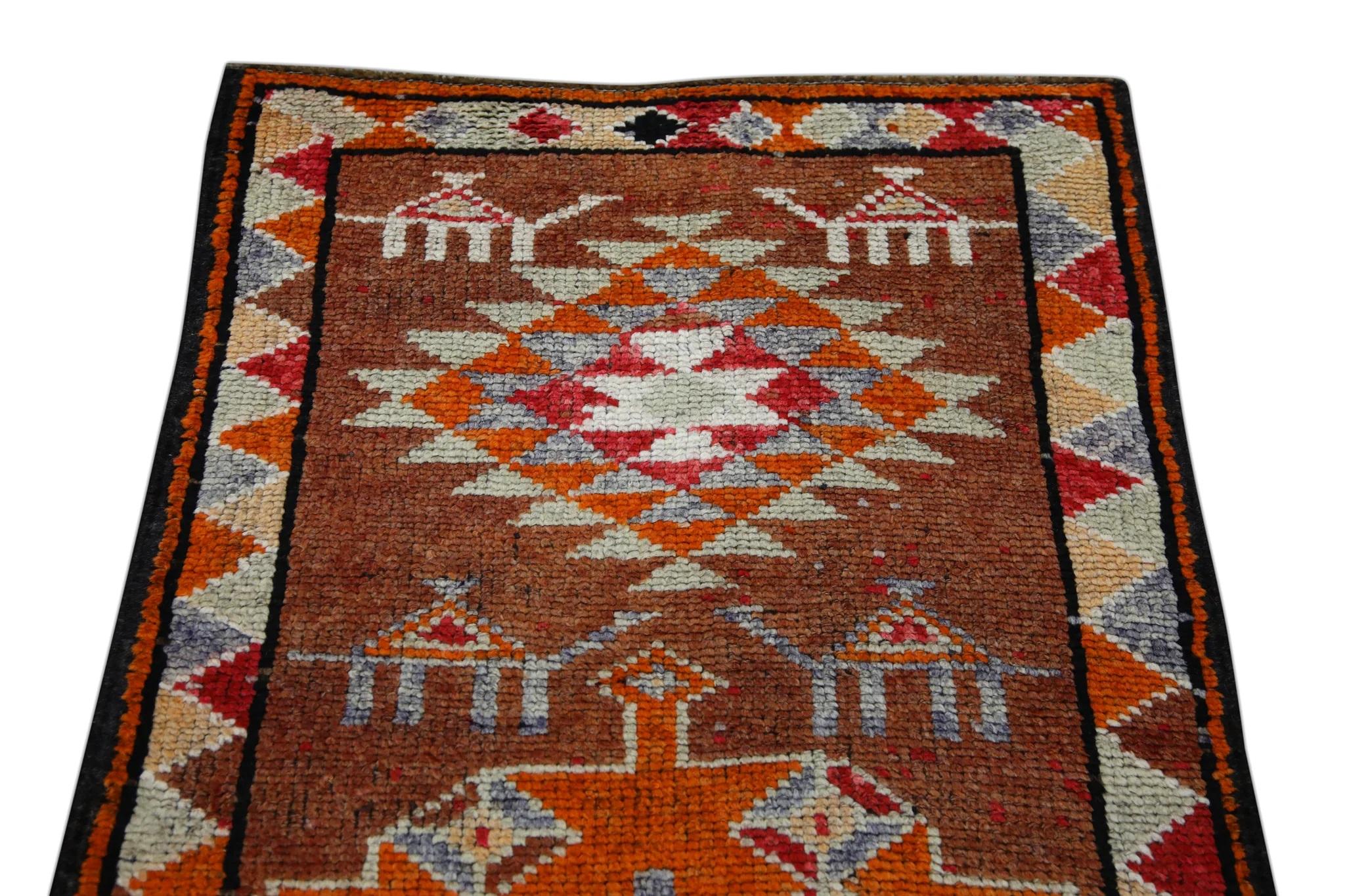 Mehrfarbiger türkischer Vintage-Läufer in Orange 2'10