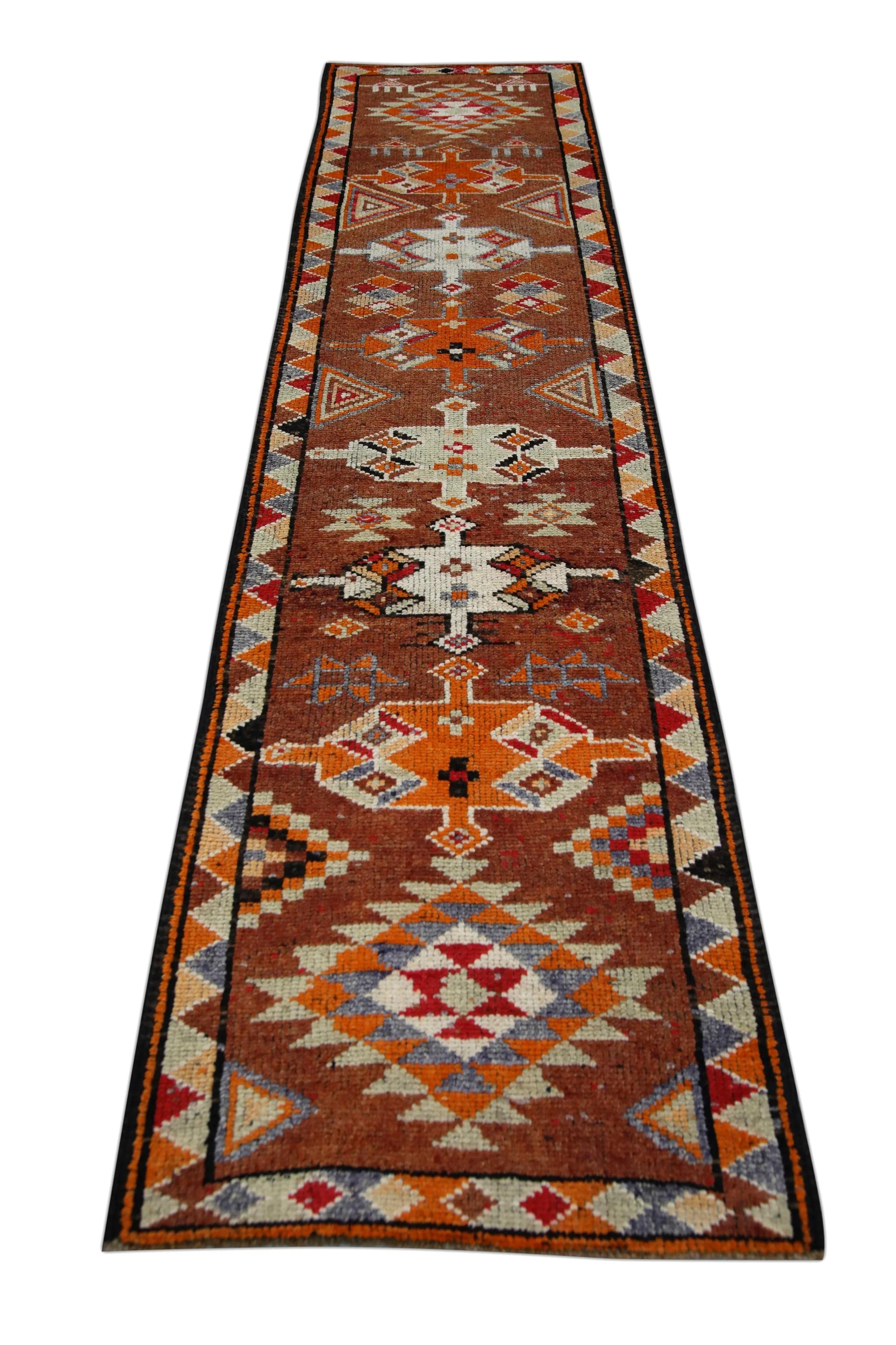 Mehrfarbiger türkischer Vintage-Läufer in Orange 2'10