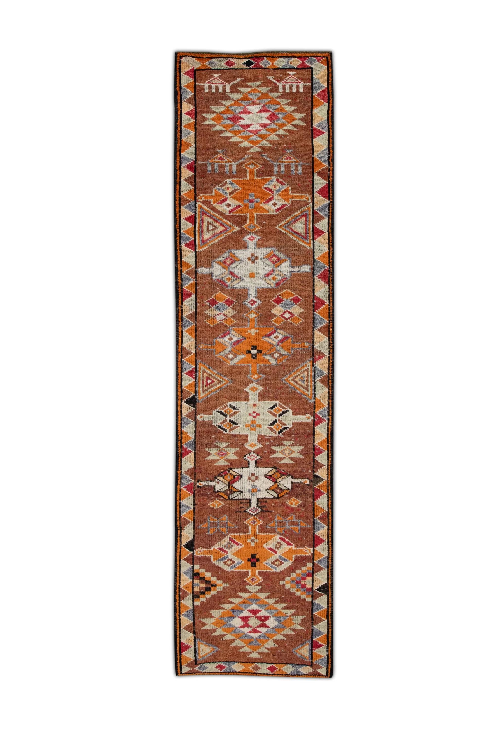 Mehrfarbiger türkischer Vintage-Läufer in Orange 2'10