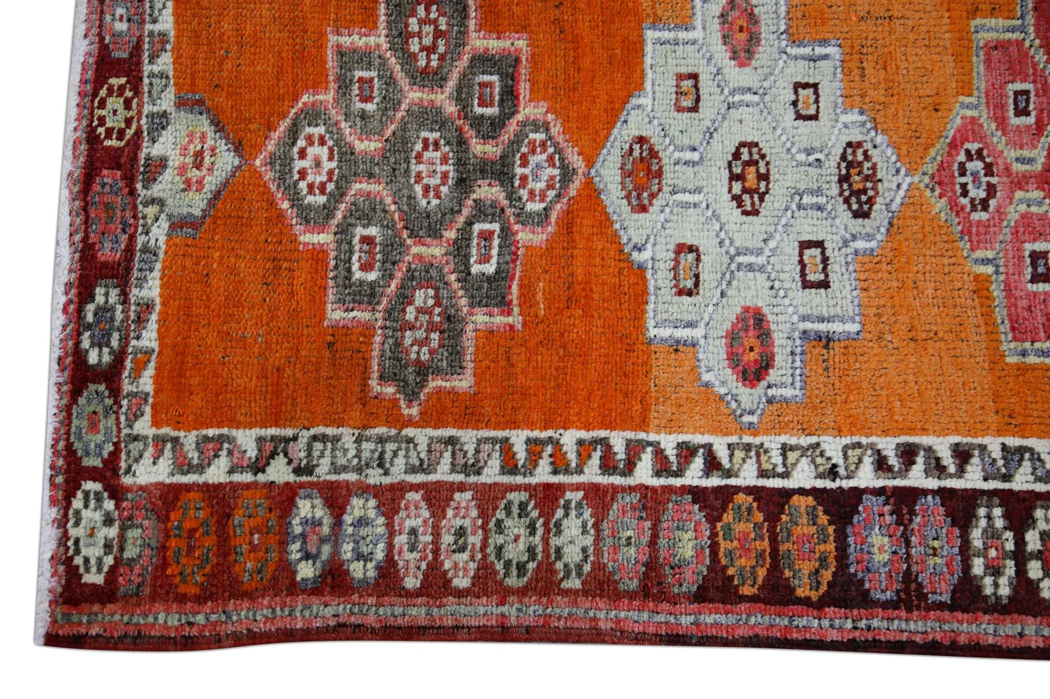 Tribal Tapis de couloir turc vintage orange multicolore 2'8
